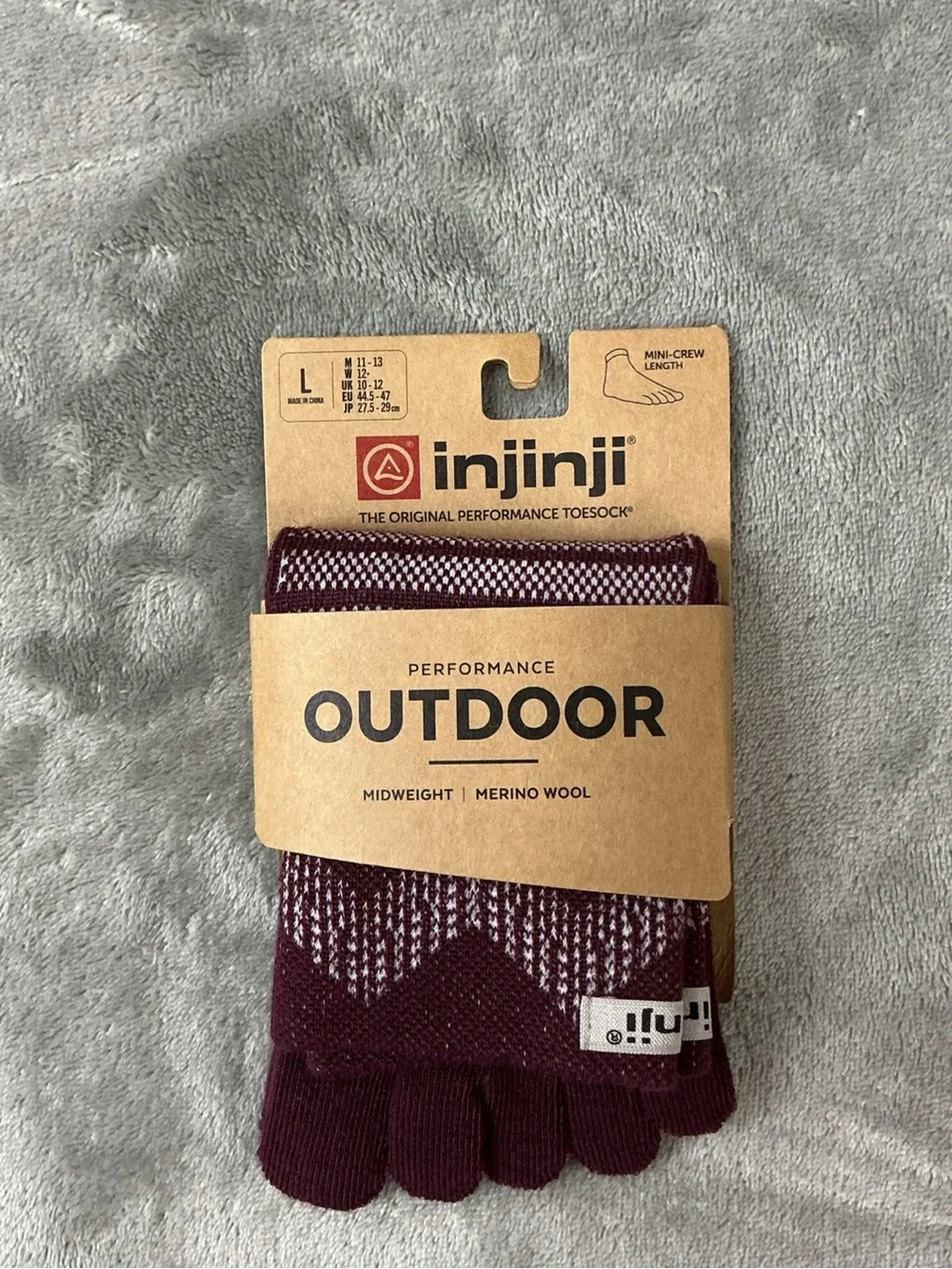 Injinji Mini Crew Length Midweight Merino Wool Toe Socks Hike Large mens 11-13